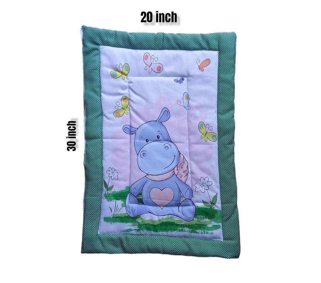 Vivatra Combo Newborn Baby Pom Pom Cotton Baby Bed | Godari | Cradle Bed | Crib Sheet | Changing Mat Baby Godadi | Godari | Bedding Set | Mattress_Pack of 2 Piece_(20 * 30 Inch) (Babygirl & Hippo) 2