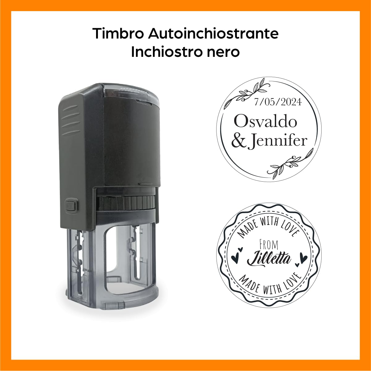 Timbro Rotondo Autoinchiostrante Personalizzato – Wedding & Eventi – Ø 50 mm – Seleziona Modello e Inserisci Testo (Mod. A07)
