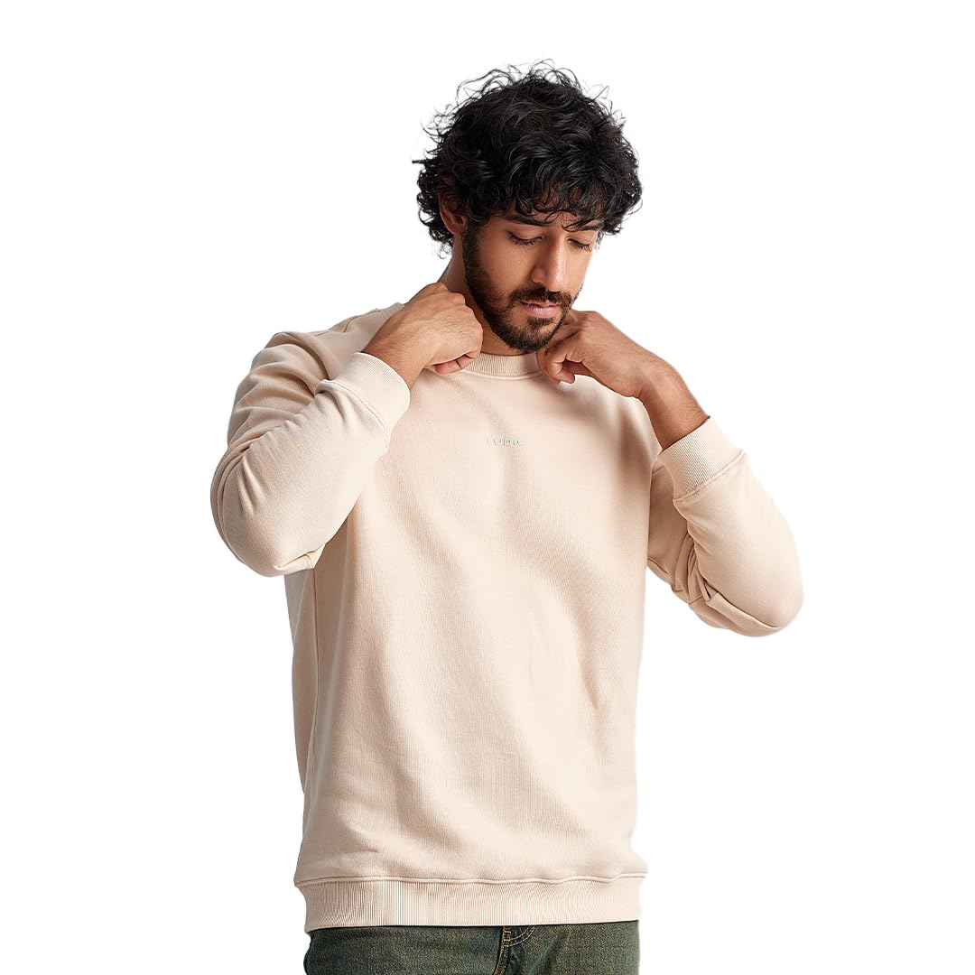 LUDIC WillMill Collection ‘Evoke S’ - 100% French Terry Cotton 320GSM Comfortable, Fleece Lined, Relaxed Fit Sweatshirt for Men - Winter Essential Beige 1