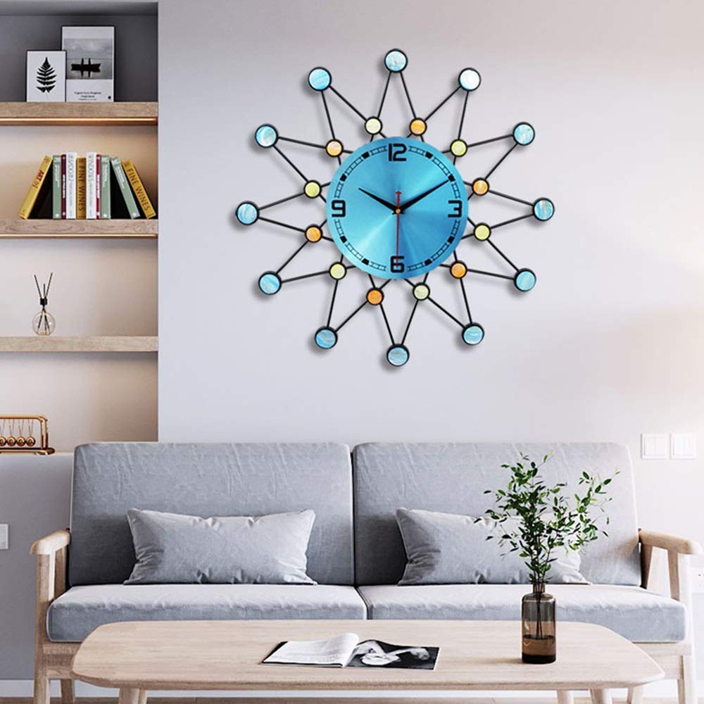 Zegary ścienne Nordic Blue Shell Clock Creative Fashion Handmade Arts Wnętrz Dekoracje Mute Kwarcowy Salon Wejście Wejście Urząd Domowy Dom 57 * 57cm