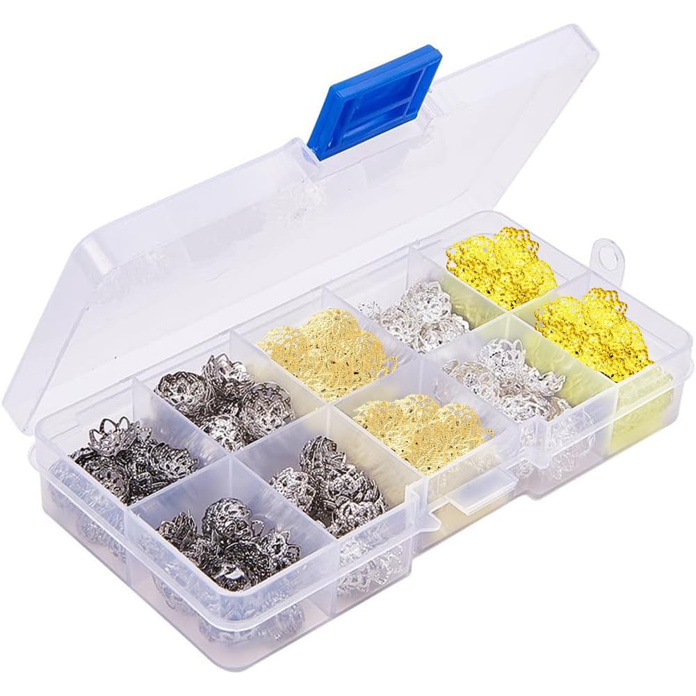 120 Pezzi Di Caps Forate A Forma Di Fiore In Ottone Per Creare Gioielli Fai Da Te - Mix Di 12 Stili, Ideali Per Bracciali E Orecchini - 3