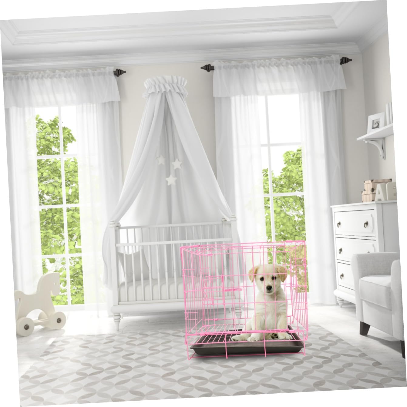 Crates for Dogs Indoor Dog Crate Cage 35 * 26 * 34cm with Toilet for Small Cats Rabbits (Pink)