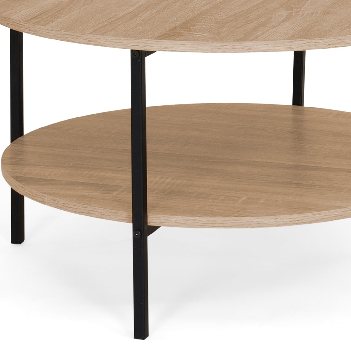 IDMarket – Mesa baja doble bandeja redonda Detroit 70 cm diseño industrial