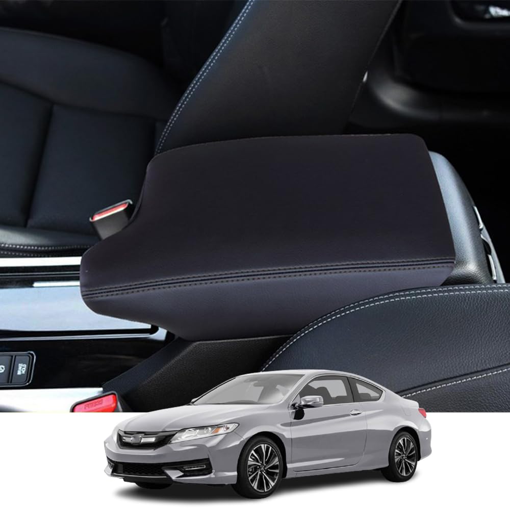 Kakash Custom Interior Accessories for Honda Accord 2013 2014 2015 2016 2017 Leather Center Console Cover Armrest Pad,Waterproof Anti-Scratch Protector Your Armrest(Black Stitches)