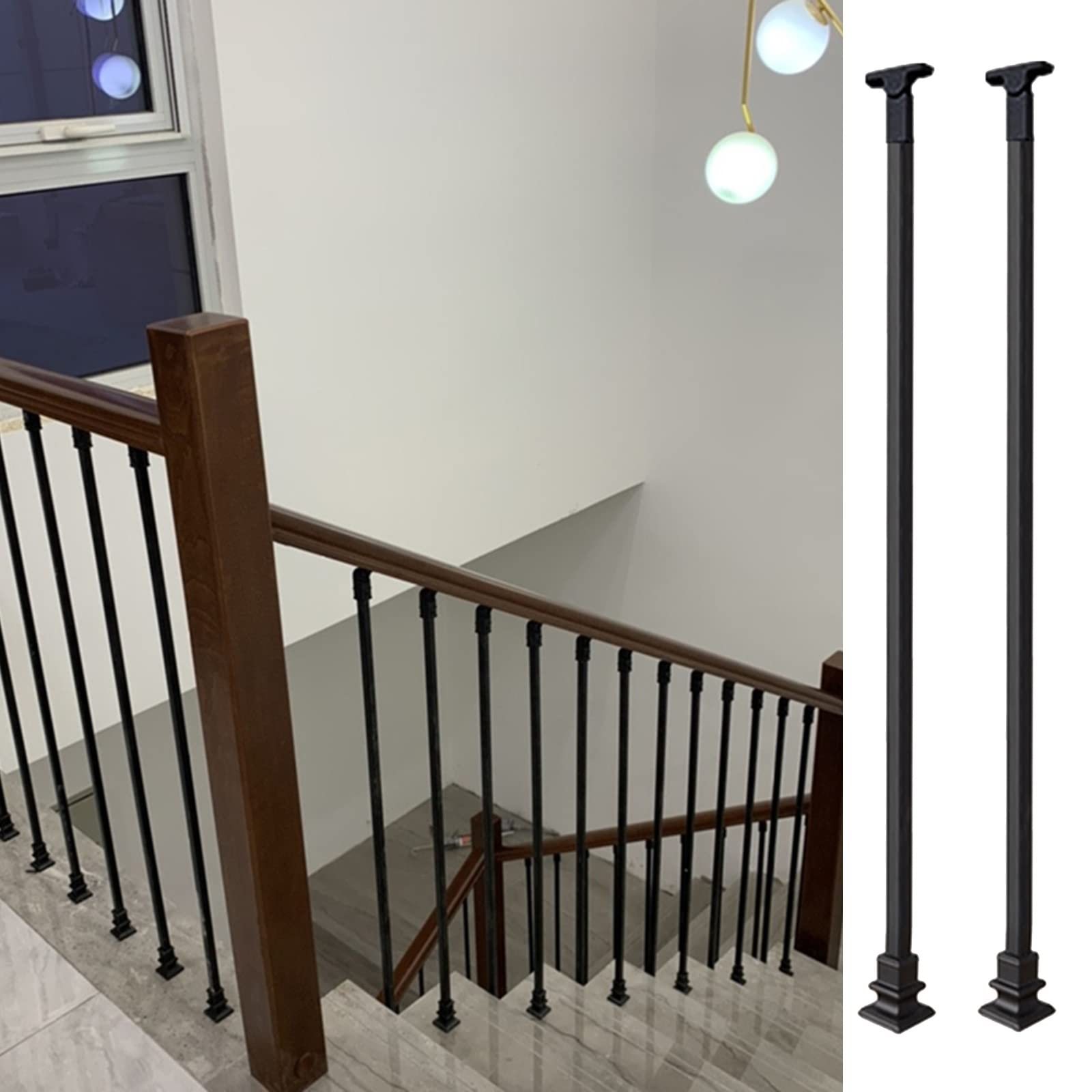 Postes de balaustrada de hierro negro para barandillas de escaleras con montaje en suelo