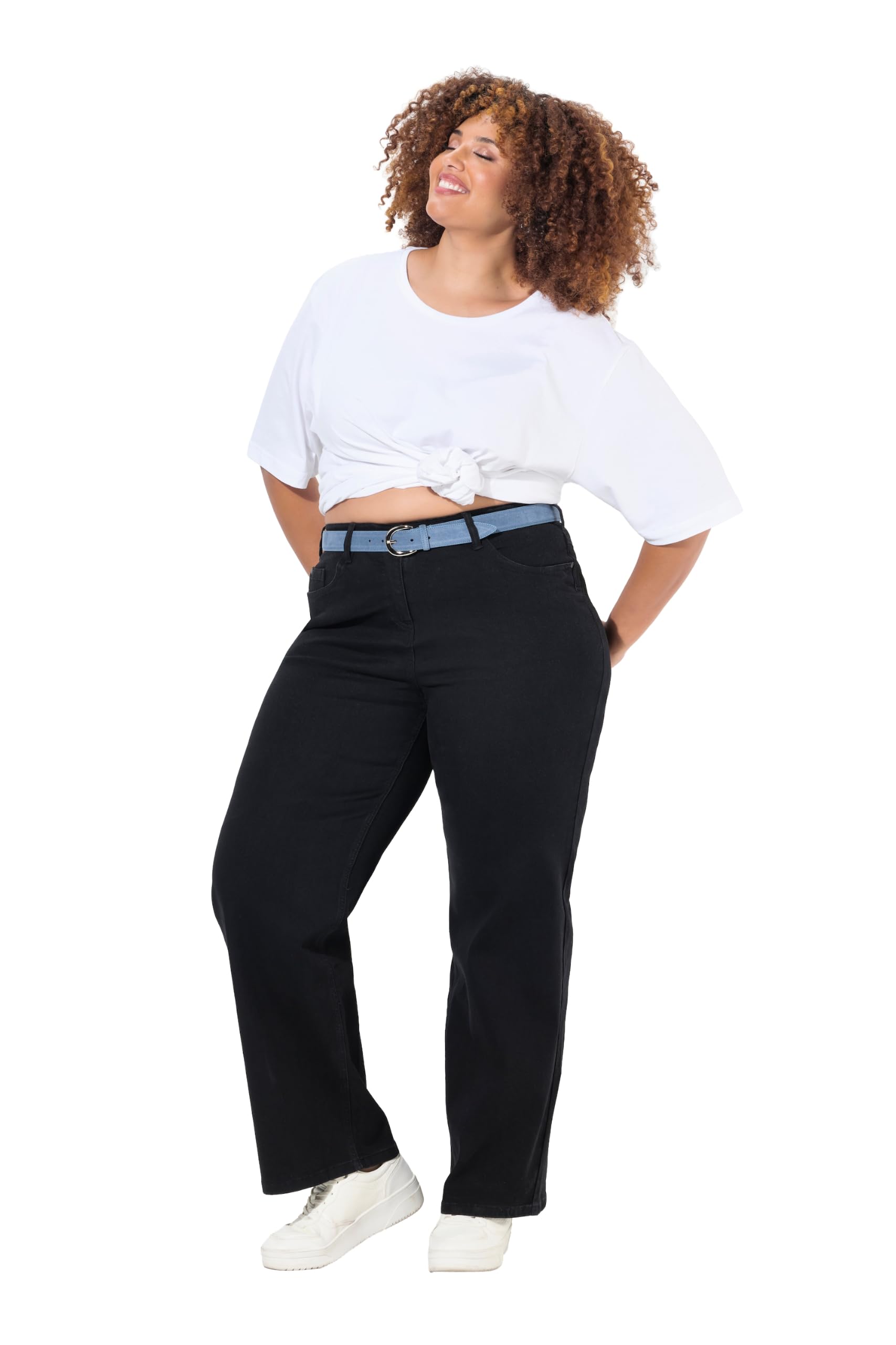 Ulla Popken Femme Grandes Tailles T-Shirt Manches Longues et Patte de Boutonnage, Collection Basic, Coupe Regular Fit 700603