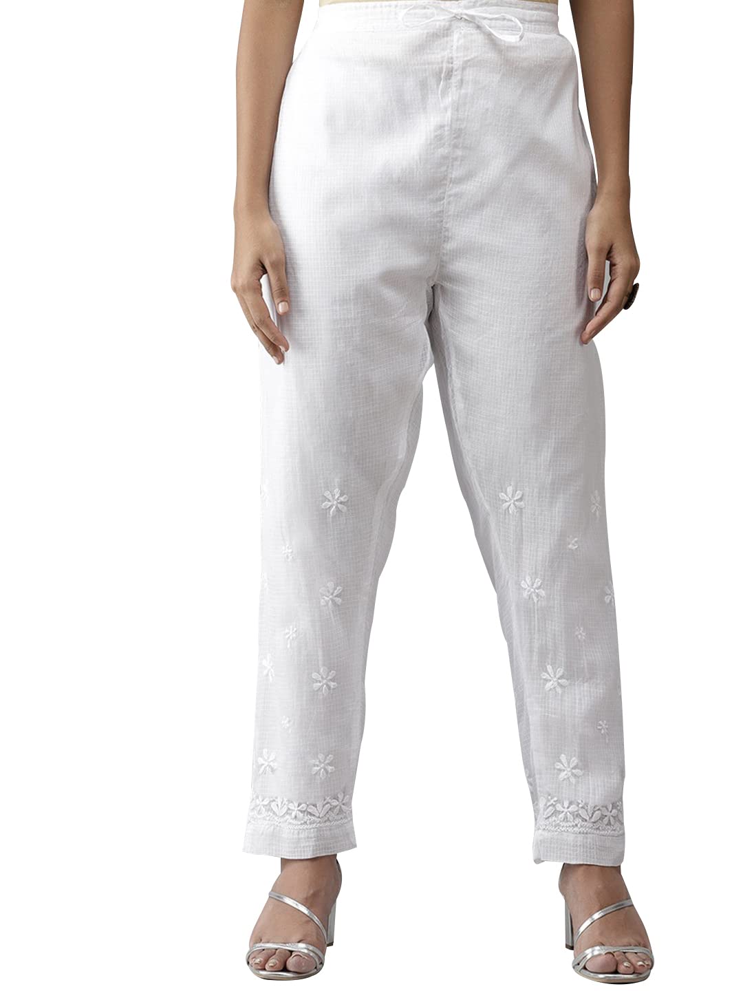 Ada Indian Hand Embroidered Chikankari White Kota Palazzo Pant Culottes for Women Girls A711135