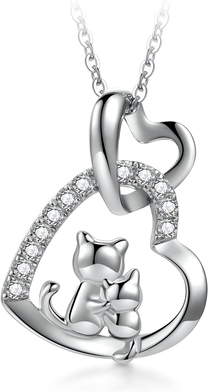 T400Sterling Silver Heart Necklace for Women Cute Cat Turtle Pendant Jewelry Love Gift for Mother