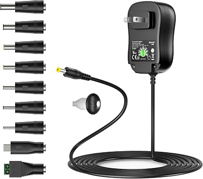 3V 4.5V 5V 6V 7.5V 9V 12V 1A 1.5A 2A Multi Voltage Switching DC Power Supply 34W Universal AC Adapter Charger Cord with 5V 2A USB Port 5.5mm x 2.1mm Barrel Jack Multiple Tips Micro USB