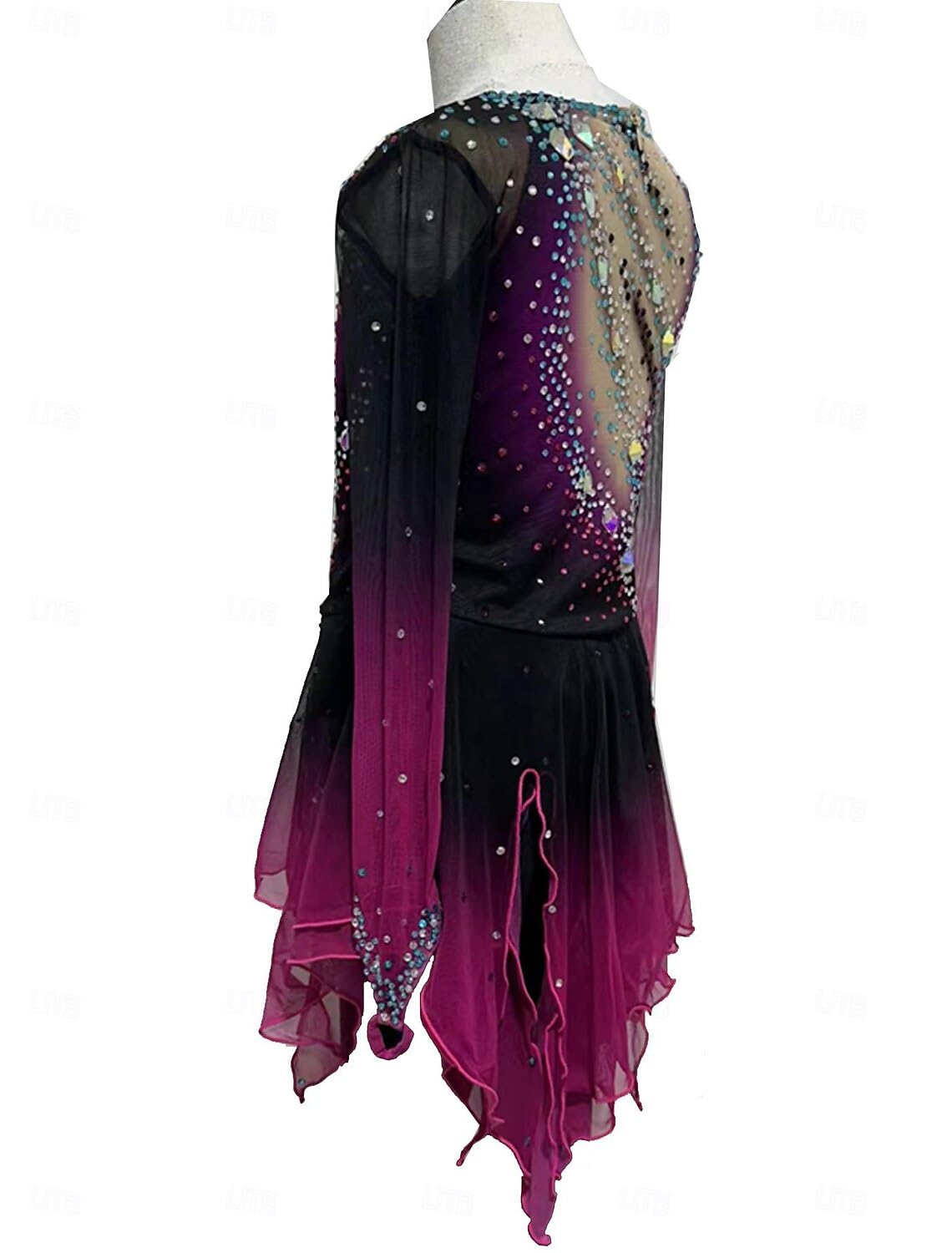 Handgefertigtes Eiskunstlauf Kleid Damen Mädchen Gradient Violett Mesh Spandex Spitze Wettbewerb Skating Bekleidung Kristall Strass