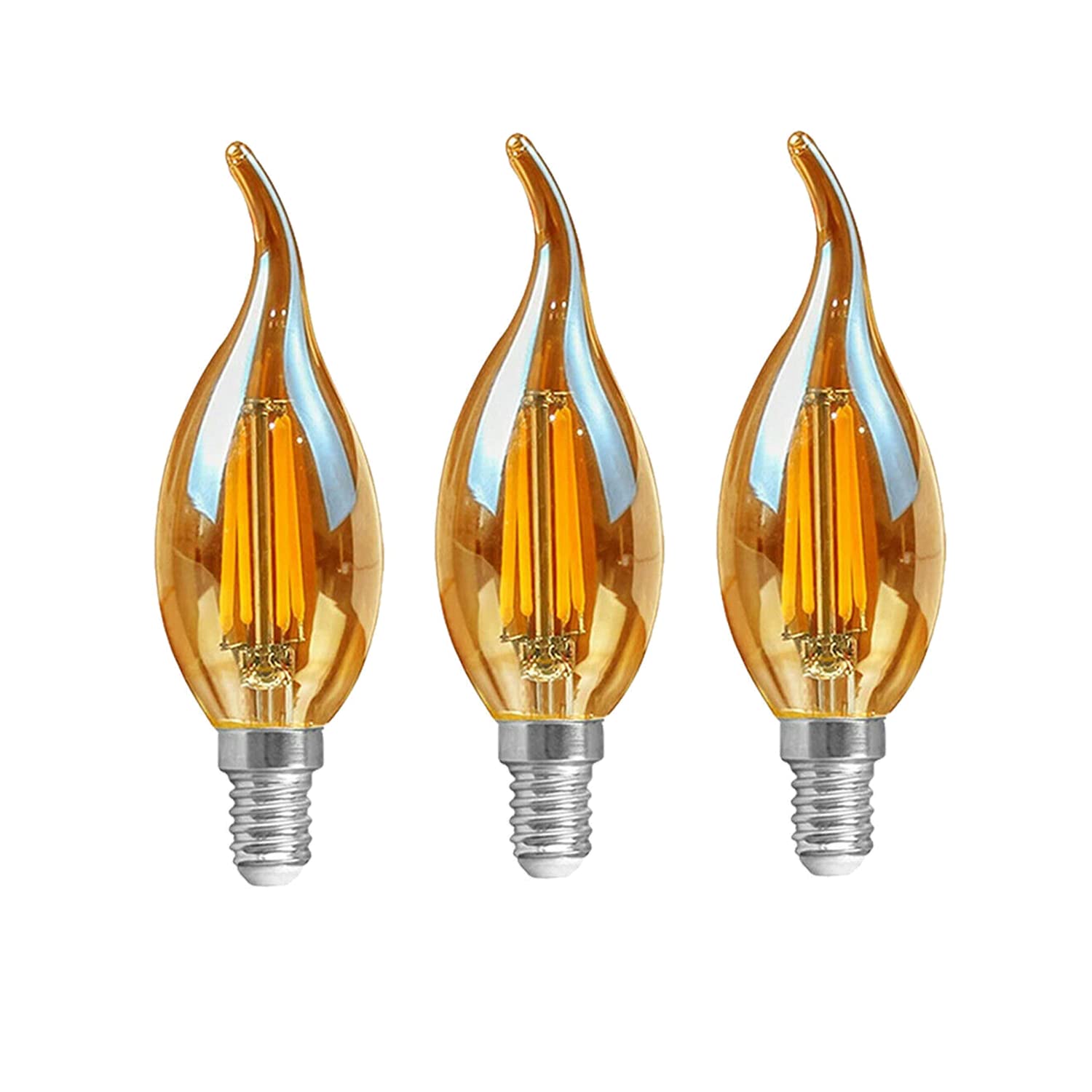 LEDSone 3 Pack E14 LED Dimmable 4W Warm White 2700K C35 Bent Tip Flame Shape Vintage Led Chandelier Light Bulbs 40W Candelabra Halogen