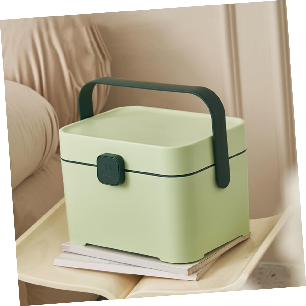 Scatola di Stoccaggio Portatile Maniglia in Plastica Verde | Organizer Multiuso per Gioielli e Articoli da Ufficio, Facile da Trasportare in Viaggio e Trasloco