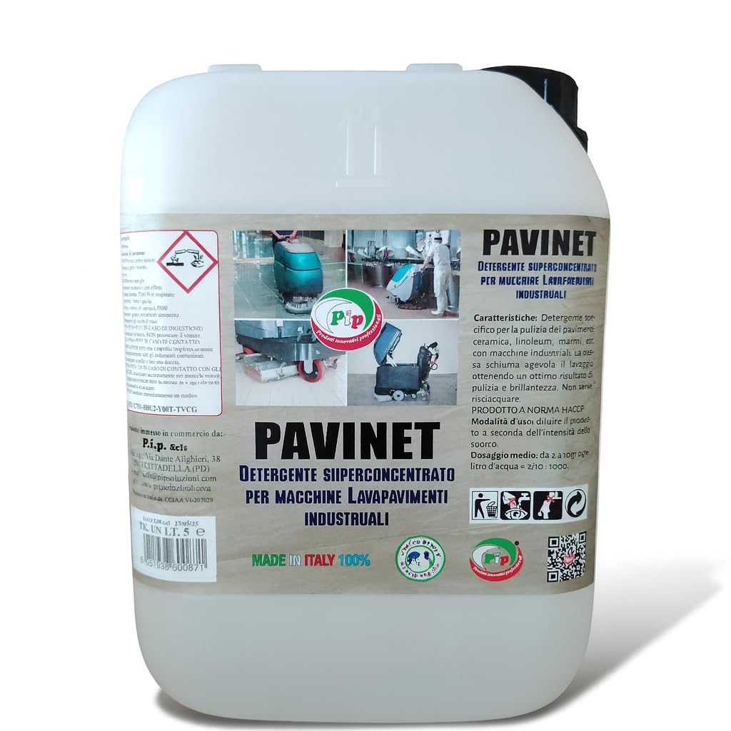PIP Detergente Macchine Lavapavimenti Pavinet, Concentrato, TK UN LT..10 = Kg. 10,8 Pavimento Industriale, Piscina, Marmo, Ceramica, Linoleum, Cemento