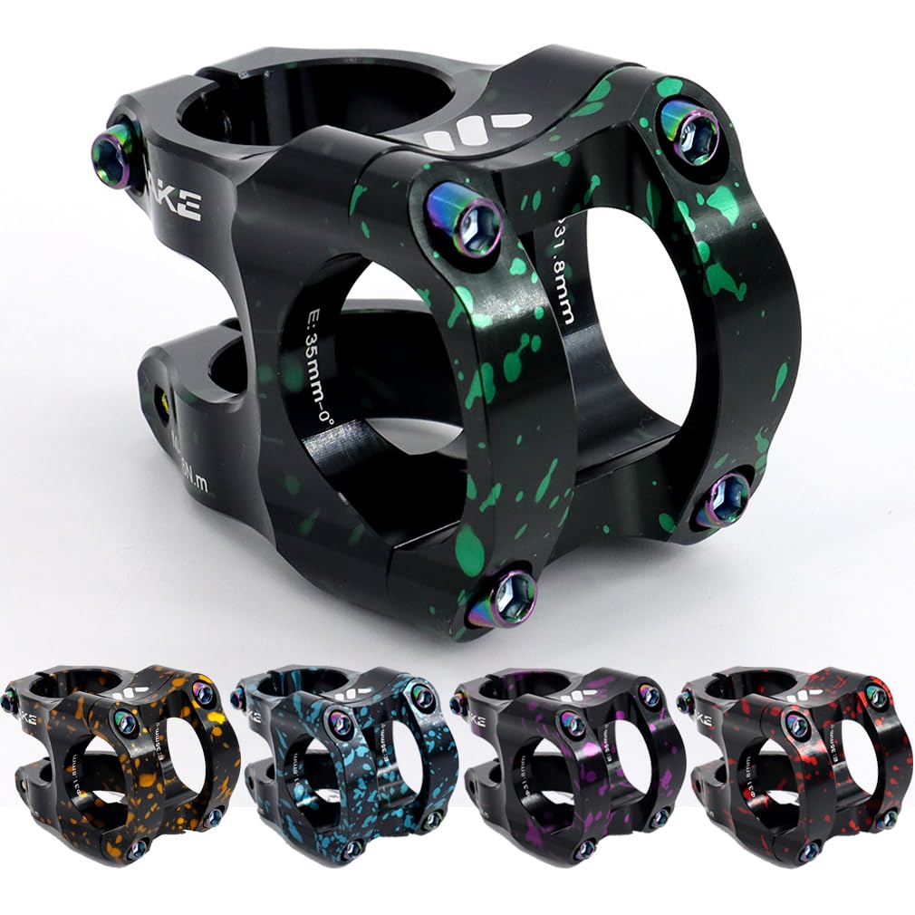 CYSKY 31.8 Bike Stem 35mm Short MTB Stem Handlebar Riser Ultra-Light CNC Aluminum Alloy 35mm Handlebar Clamp for Mountain Bike, Road Bike, MTB, Downhill (Black+Green)