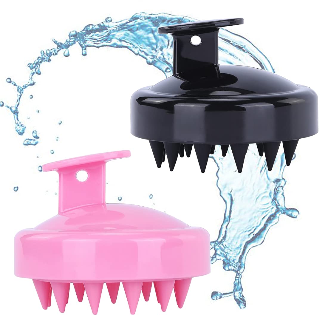 Scalp Massager Hair Growth 2 Pcs Soft Silicone Bristles Scalp Scrubber Hair Shampoo Brush for Wet Dry Hair Ladies Men Black Pink