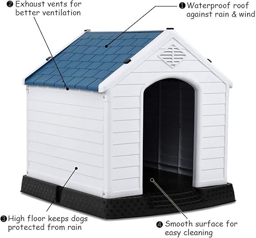 Miniatura 4 de Giantex caseta de plástico para perros, impermeable, con ventilación de aire y suelo elevado, para uso en interiores y exteriores, casa para