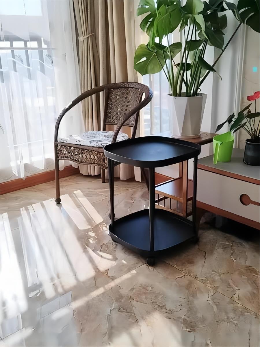 Tavolino rotondo con rotelle, comodino in plastica, tavolino rotondo, con rotelle bloccabili, per soggiorno, camera da letto, balcone, terrazza (Color : Light brown)