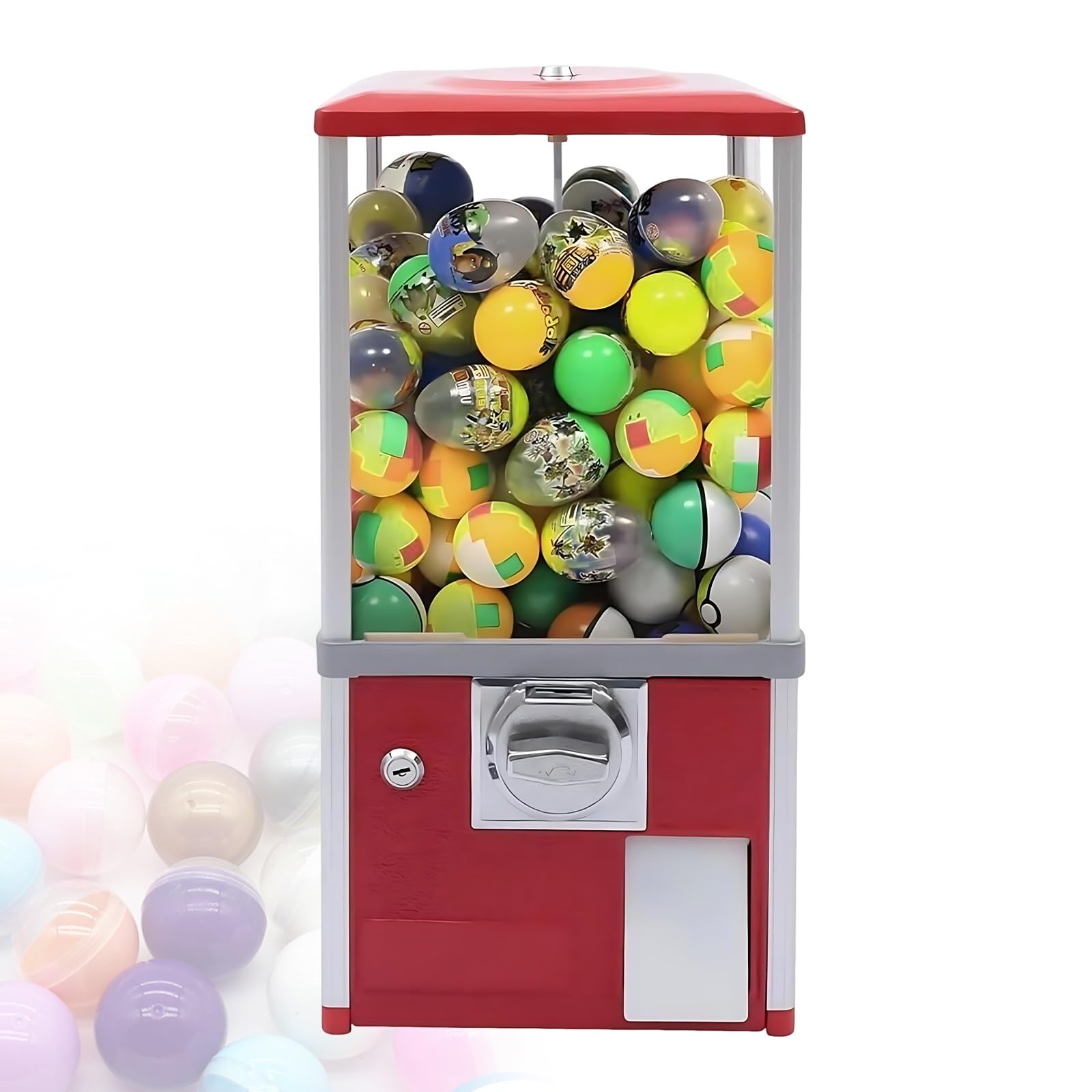 Gashapon Machine Professionale con a Monete, Distributore Capsule Commerciale Alta Capacità, Struttura in Alluminio, Contenitore Sicuro per Attività e Negozi(Red)