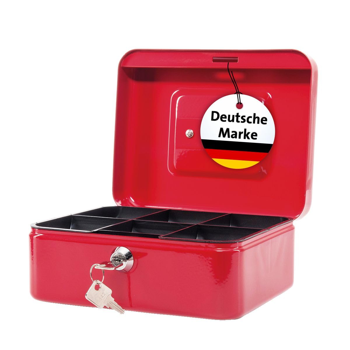 MAUL Geldkassette 2 aus Stahl | abschließbar | Münzgeld-Einsatz herausnehmbar | 20 x 17 x 9 cm | Kasse mit 2 Schlüsseln | geeignet als Spardose | kleiner Safe, Tresor, Trinkgeldkasse | Rot