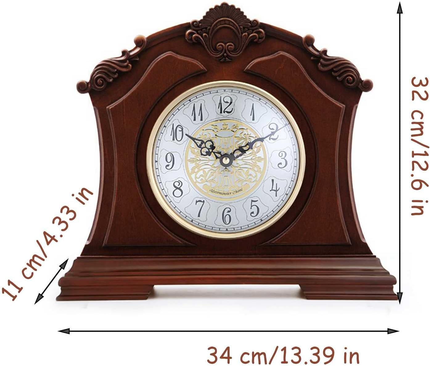 Vintage Mantel Clocks, Wooden Mantle Clock Arabic Numerals Dial Table Clock for Desk and Shelf Home Décor