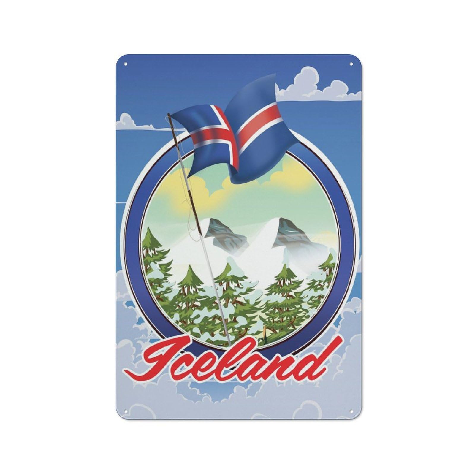 Tin Sign with Iceland Design 30x20cm, Vintage Shed Wall Decor for Greenhouse, Garden Room, Cafe Or Entryway