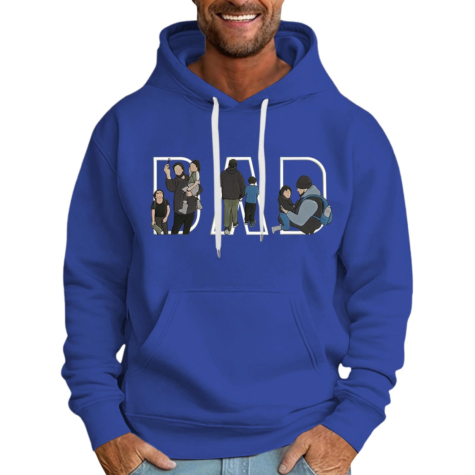 Sudadera con capucha estampada azul estilo informal con bolsillos integrados 5
