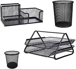 Kit Escritorio Organizador 4 Itens Bandeja Lixeira Porta Lapis Documento Trabalho Empresa Escrivaninha Mesa Home Office Organizaçao