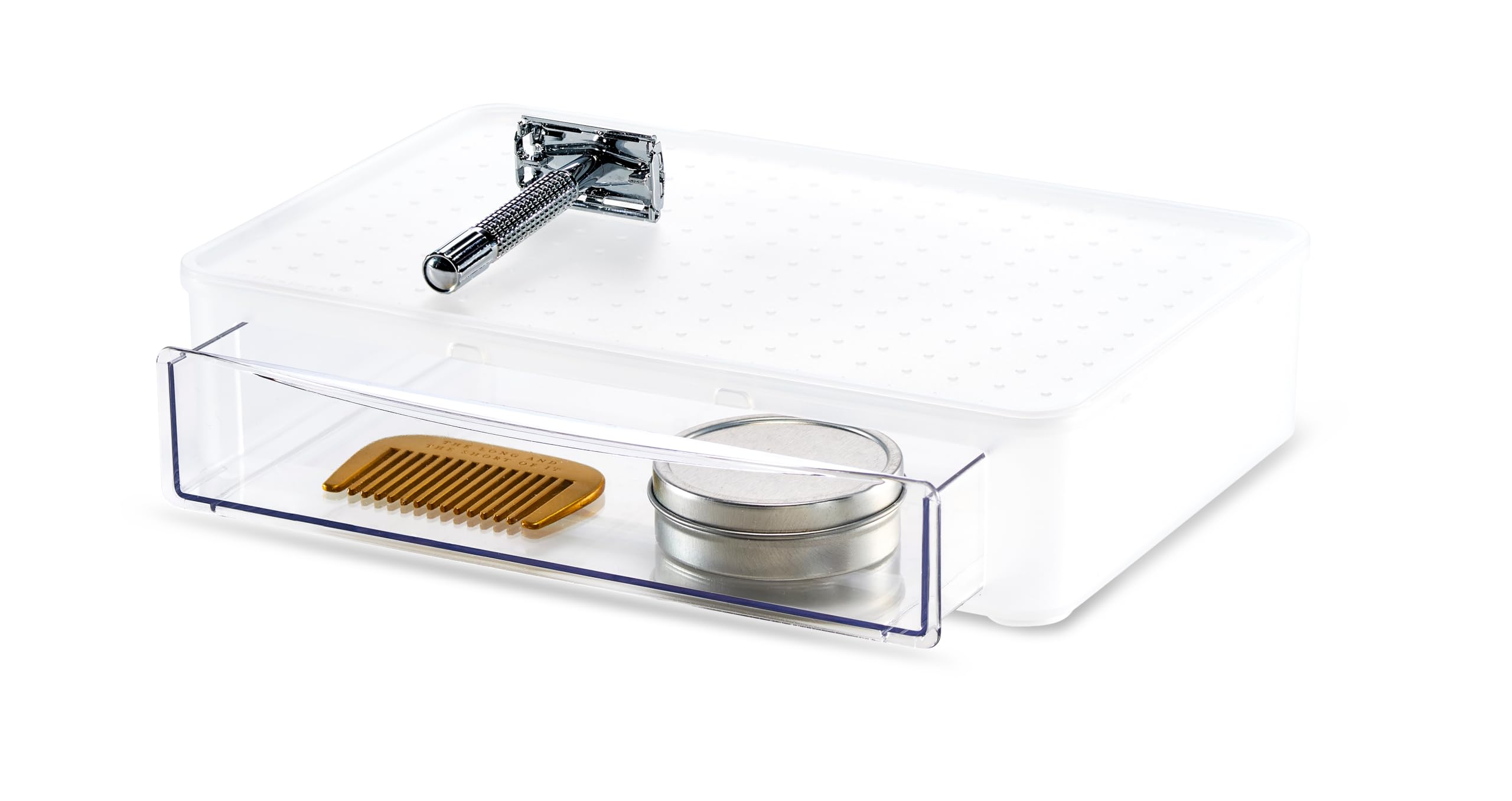 Madesmart Plastic Stacking Pull-Out Drawer for Bathroom Storage, Stackable Bathroom Organizer Drawer with Clear Front, Frost - Image 4