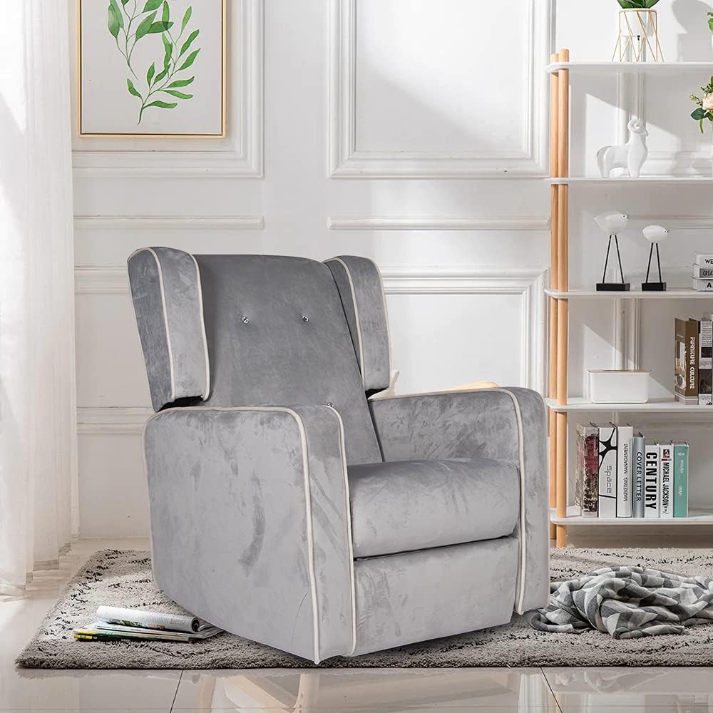 Polar Aurora Swivel Glider Rocker Recliner - Single Suede Tufted Gliding Chairs for Living Room Home Theater (Light Gray) : Home & Kitchen