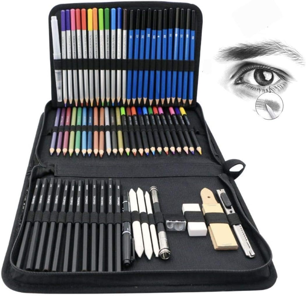 71-Piece Art Supplies Sketch Set by AsianTrends โ for Painting Coloring and Drawing Pencils in Zipper Carry Case Professional Drawing Art Kits for Adults, Children and Artists