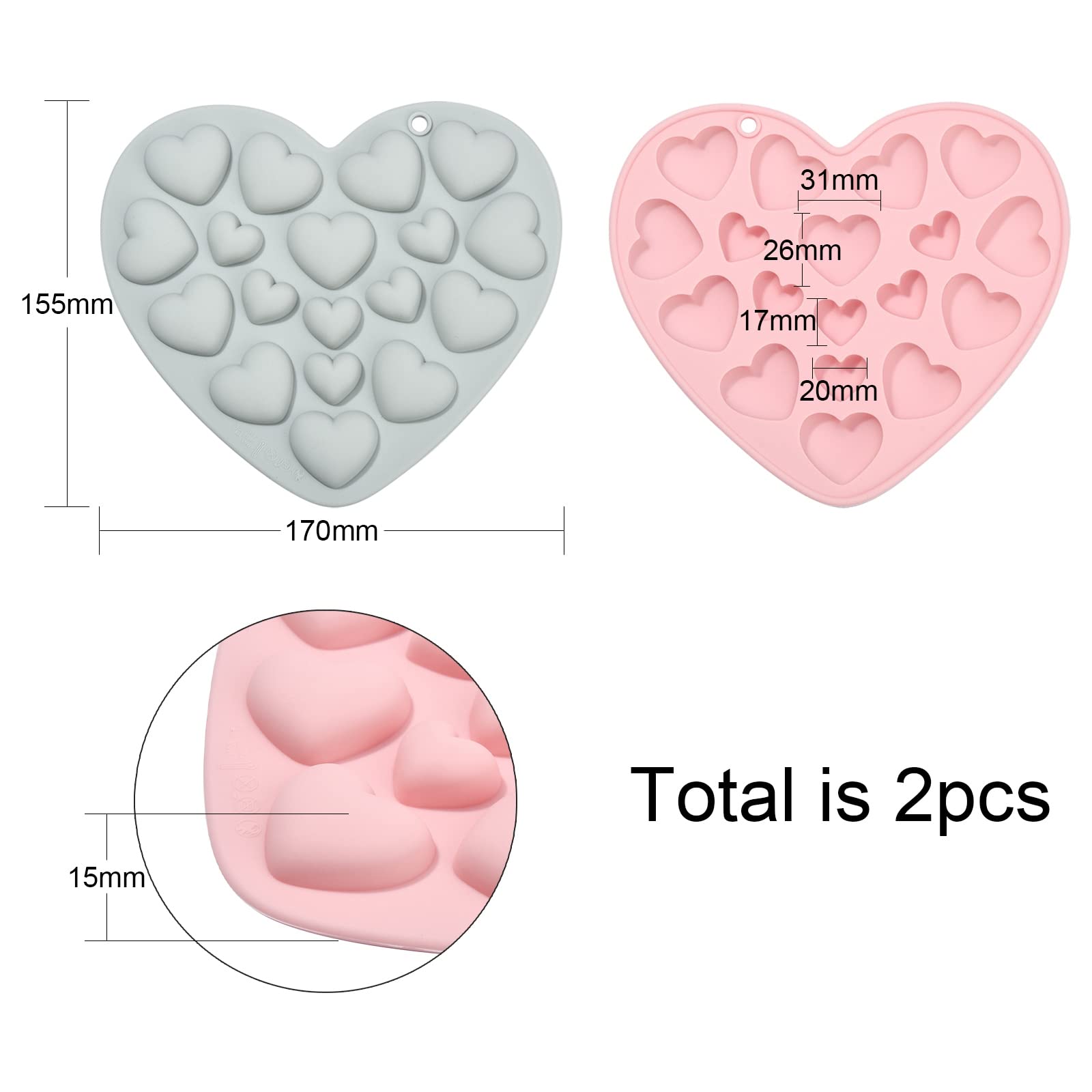 UR URLIFEHALL Lot de 2 moules en silicone en forme de cœur sucré 3D pour bordure de gâteau, moules en fondant pour chocolat, bonbons, fondant, pâte polymère, savon, décoration de gâteau - 3