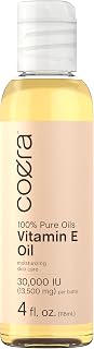 Coera Vitamin E Oil | 100% Pure 30,000 IU | 4 fl oz | For Face, Skin, Hair, and Body | Free of Parabens, SLS, & Fragrances
