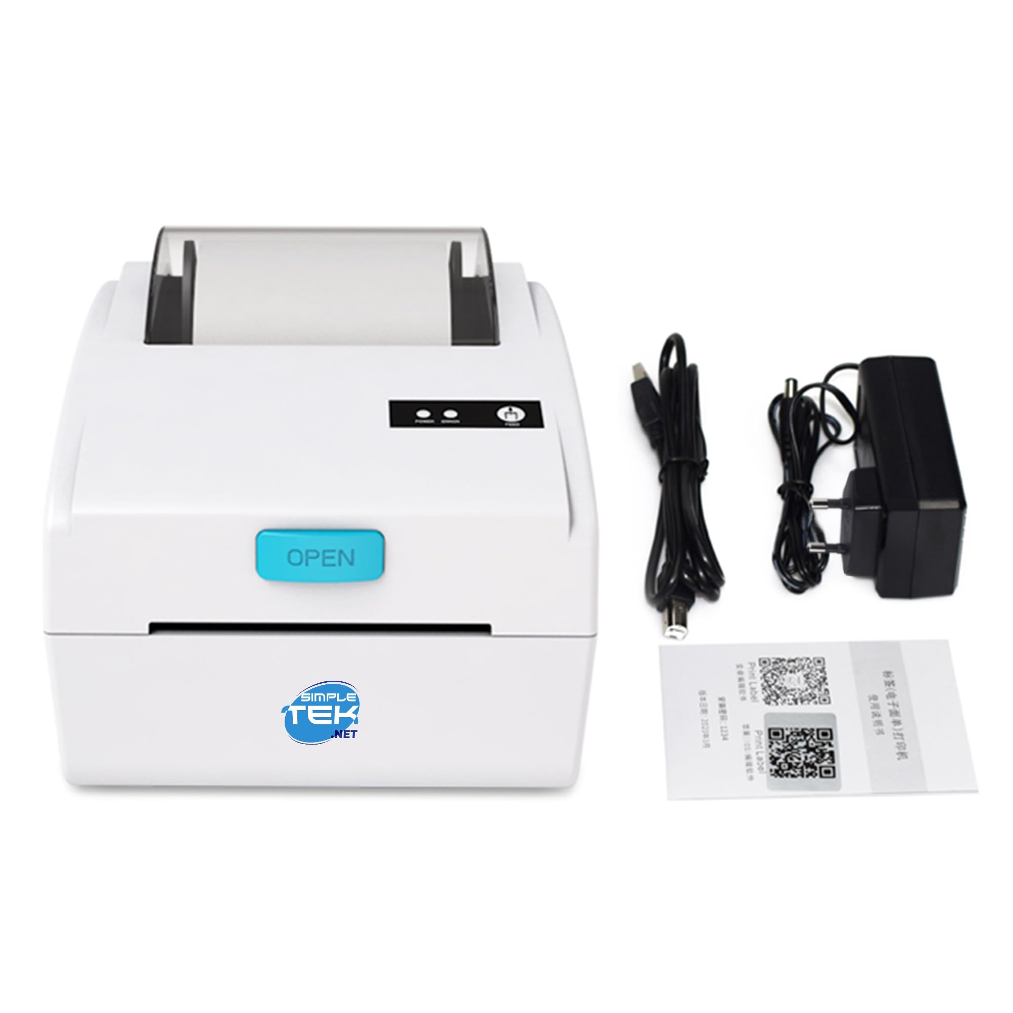 SIMPLETEK - Drukarka termiczna 80 mm - podwójny tryb etykiet i paragonów - Łączność USB + Ethernet LAN - obsługa TSPL/ESC/POS - biała