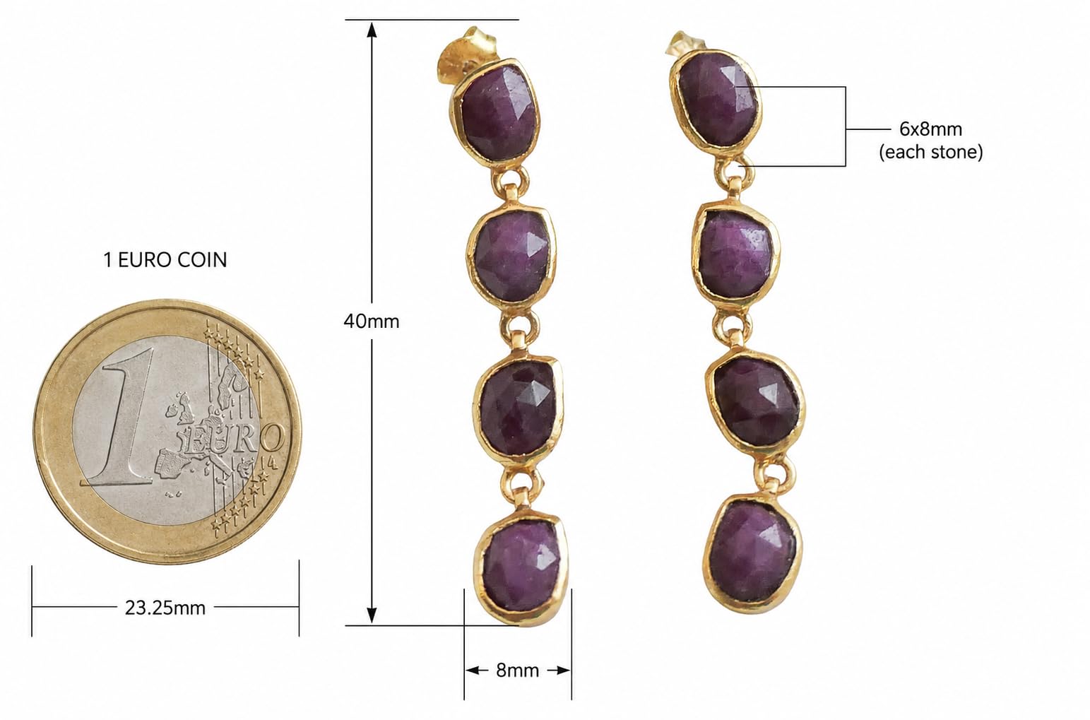 Statement Ohrringe Rubin Vergoldet 925 Sterling Silber