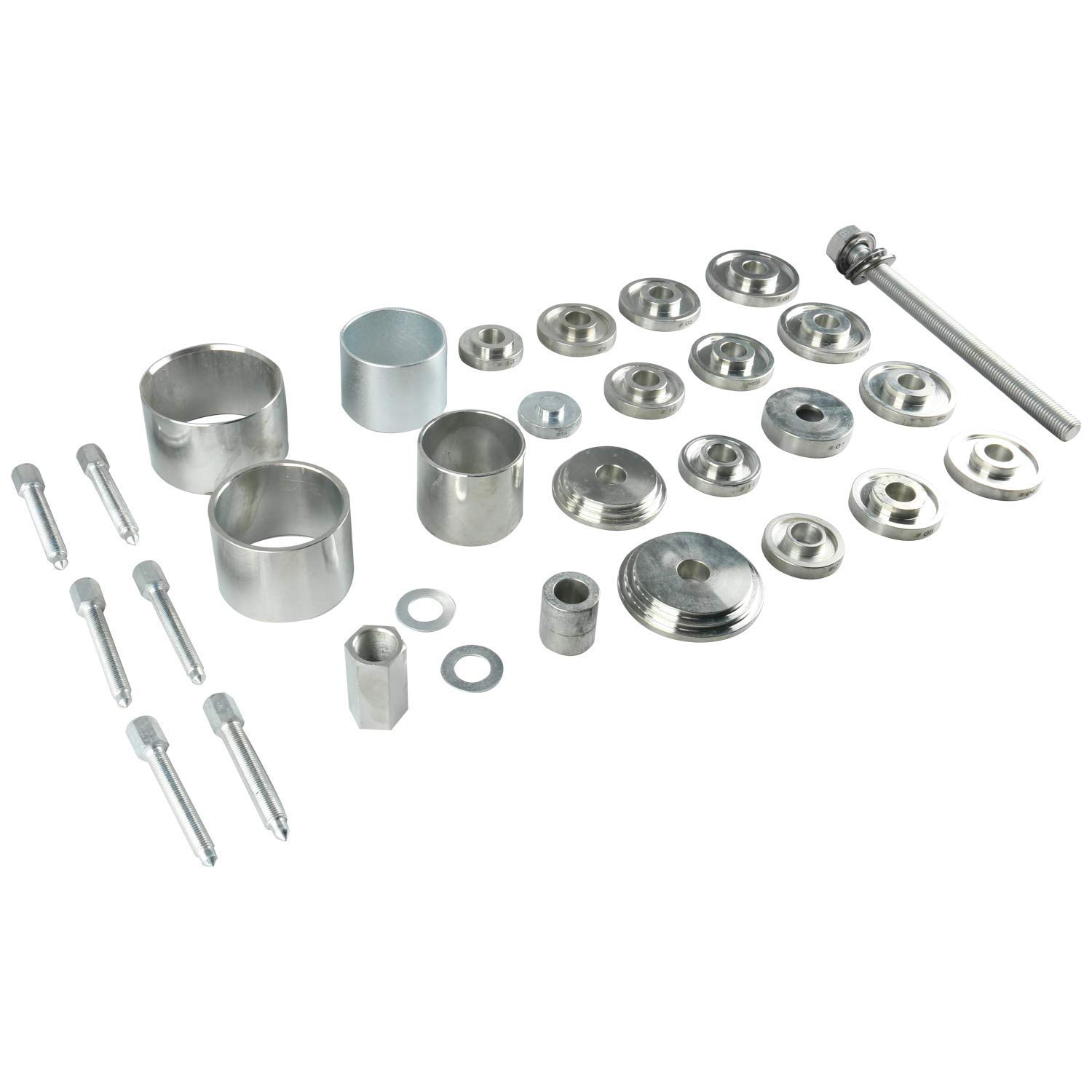 FreeTec Juego de herramientas de 31 piezas para rodamientos de rueda y rodamientos de transmisión universales, herramientas de montaje, extractor de buje, set de montaje y desmontaje
