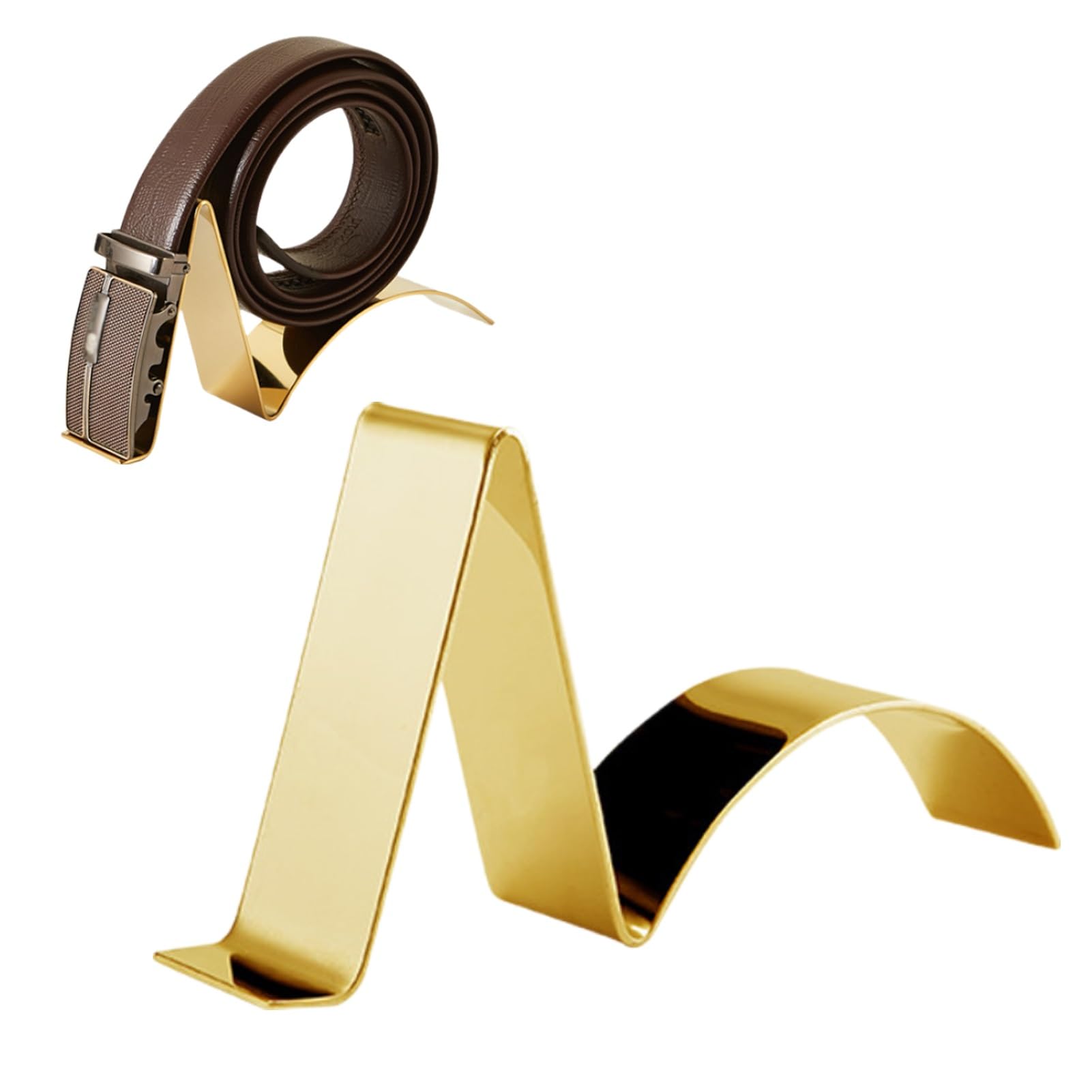 Gürtelständer Aus Edelstahl, Wellenförmiges Metall-Regal Zum Aufhängen Von Ledergürteln, Metall-Gürtelhalter Für Die Arbeitsplatte(Gold,5 Pack)