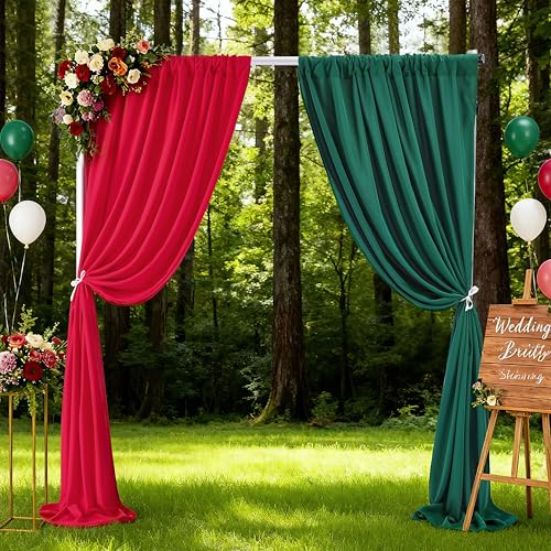 Image of Green Backdrop Curtains 10ft x 10ft Polyester Photo Red Backdrop Drapes for Birthday Party Stage Wedding Window Decorations