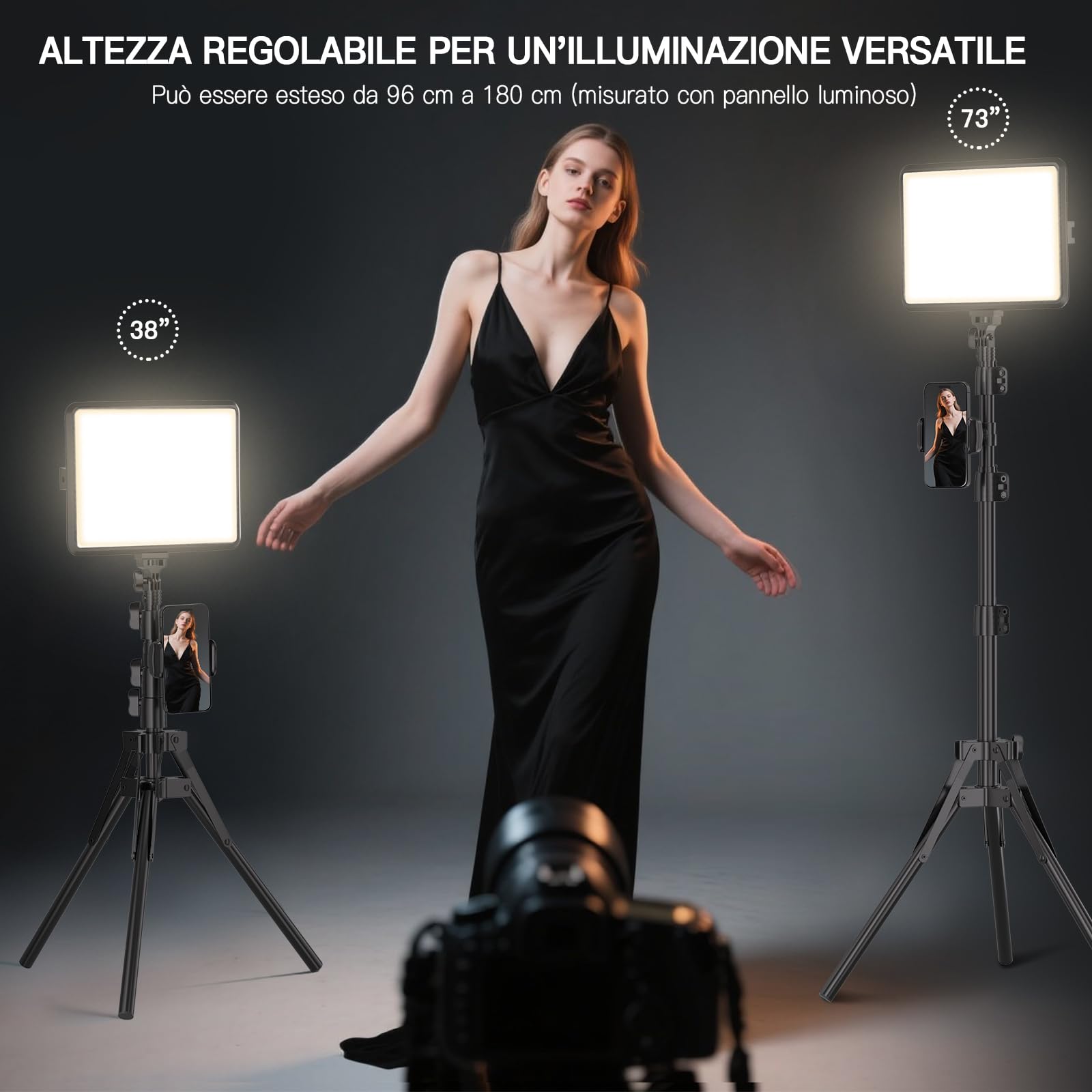 Kit di 2 Luci Video a LED, Luce da Studio Dimmerabile 2800-6500K Kit con Supporto per Treppiede e Supporto per Telefono, Luce Flusso da 185,4 cm per Fotografia Foto di Prodotti, Personaggi, Youtube