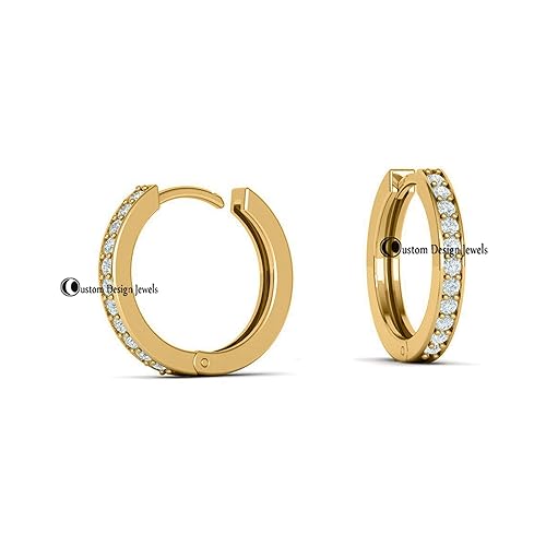 Amazon Com 14k Gold Huggies Huggies Earrings Diamond Hoop Earring 11mm Diamond Earrings Round Earrings Handmade Products