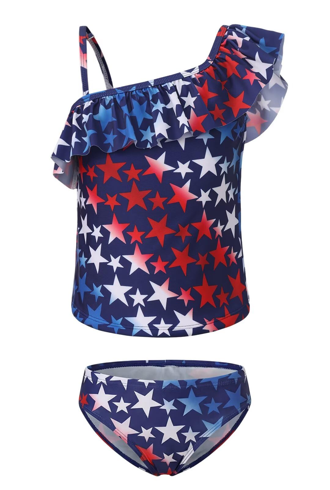 Girls Two Piece Tankini Swimsuits Tie Dye Bathing Suit for Kids One Shoulder Swimwear 3-16 Years