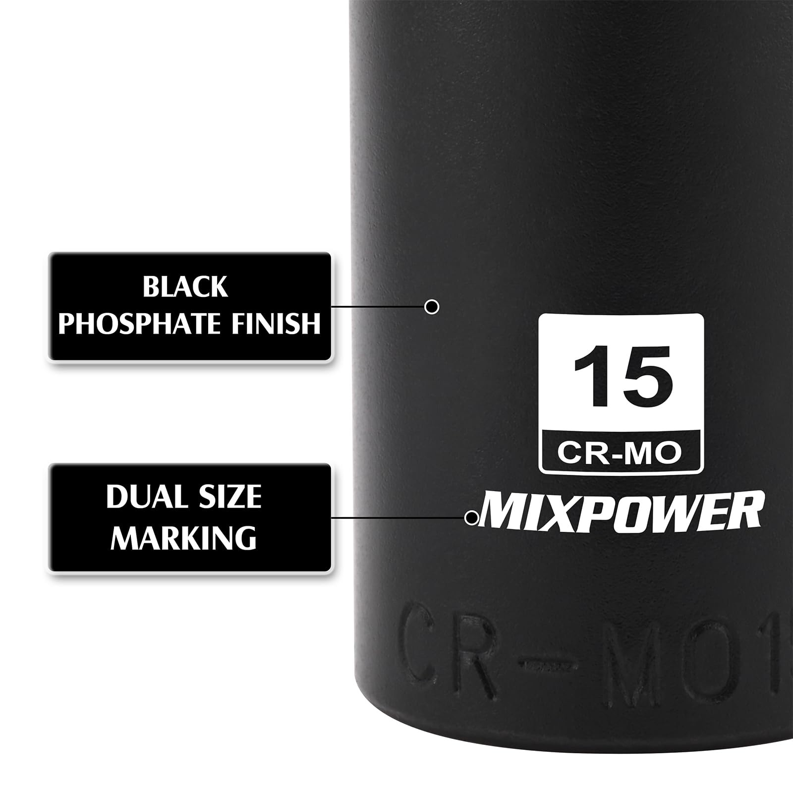 MIXPOWER Juego de llaves de impacto magnéticas profundas de 1/4 pulgadas con rieles de almacenamiento, 14 piezas, 6 puntos, 4-15 mm, métrico, CR-MO
