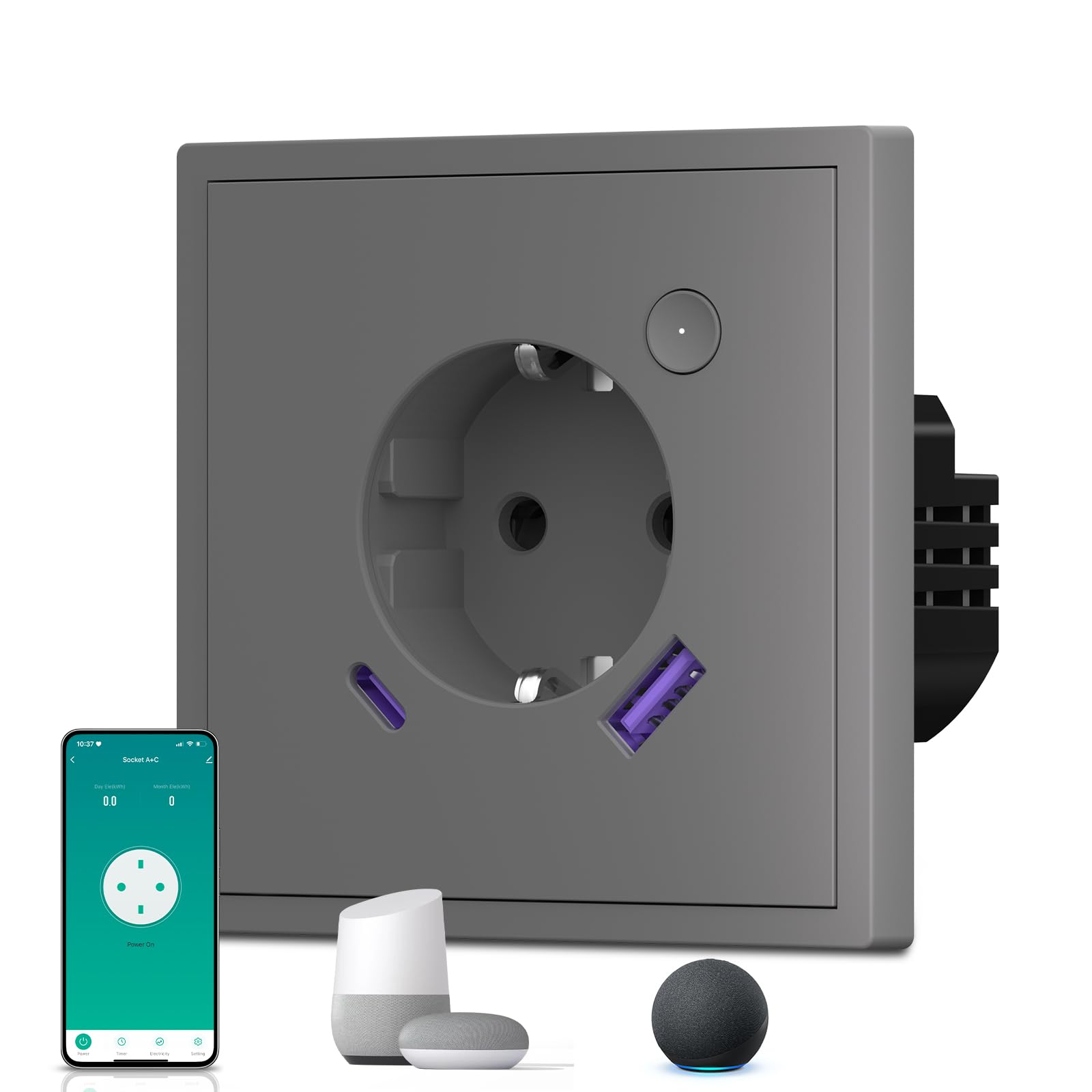 BSEED Enchufe Inteligente con 20W USB y Tipo C,Mate Enchufe Pared Wifi con Medidor Consumo,Control Remoto por APP & Voz,Requiere Cable Neutro,1 Enchufe,Blanco 86mm — view 21