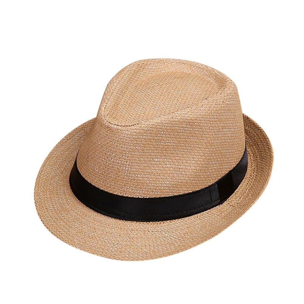 Boolavard Kids Girls Boys Summer Fedora Straw Hat Wide Brim Floppy Beach Sun Visor Hat (Beige)