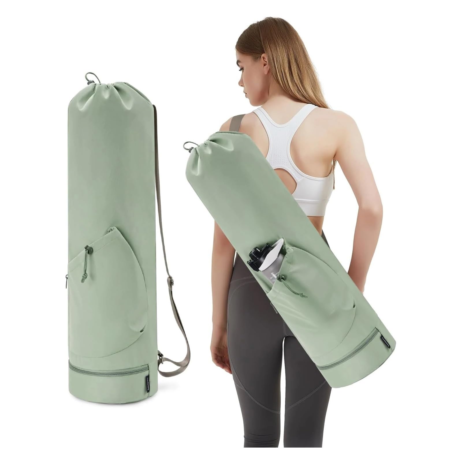 Funda Esterilla Yoga Bolsa for Esterilla de Yoga de Gran Apertura, Larga, con Bolsillo Impermeable y Bolsillo for Botella de Agua con cordón y Correa Ajustable.