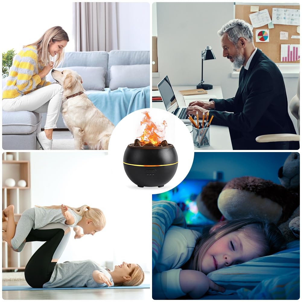 Diffuseur d'arômes pour huiles essentielles, 360 ml, lampe aromatique volcanique avec minuterie, protection automatique et veilleuse LED 7 couleurs, effet flamme pour chambre à coucher, bureau, yoga