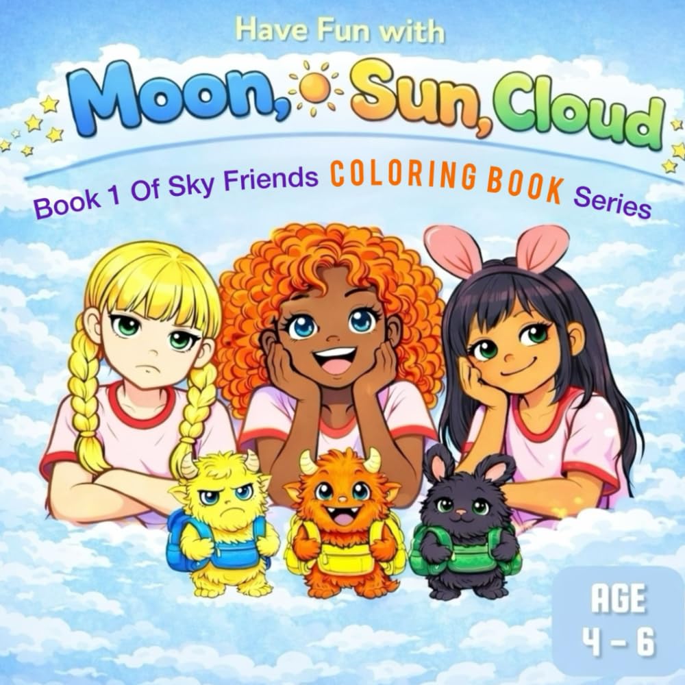 HAVE FUN WITH MOON, SUN, CLOUD: Book 1 of sky friends coloring book series
