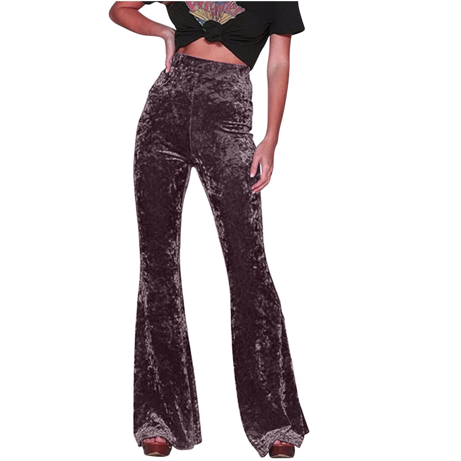 Velvet Flare Pants for Women Plus Size High Waisted Wide Leg Palazzo Bell Bottom Crushed Velour Pant Holiday