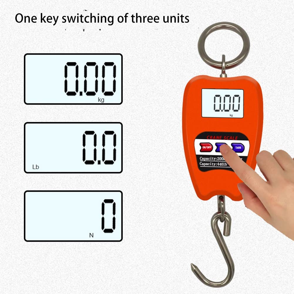 Orton Mini Báscula de Grúa Pesando la Báscula Suspendida Industrial Numérica 200Kg/441Lb Básculas con Gancho Suspendidas Robustas Naranja
