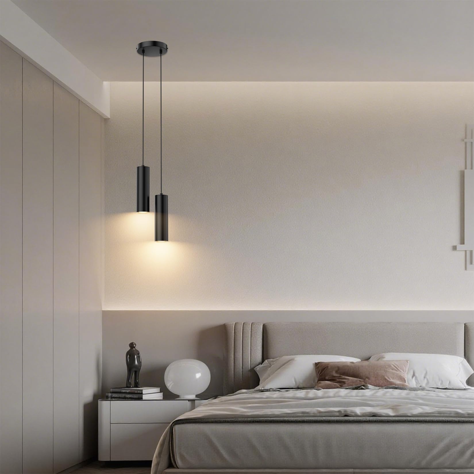 Klighten Hanglamp, cilinder, GU10, moderne hanglamp met lamp 5 W, 470 lm, led-hanglamp voor woonkamer, slaapkamer, keuken, nachtkastje, warm wit 3000 K, 20 cm, wit