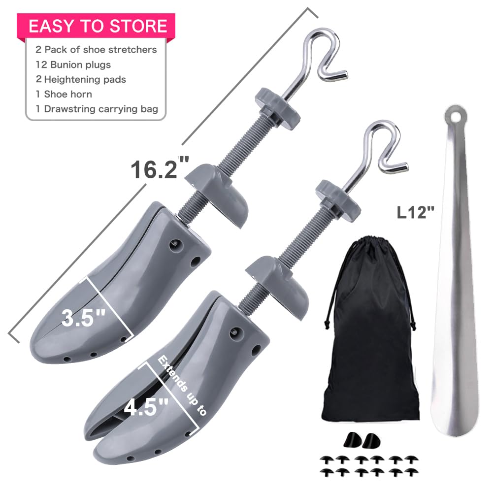 Estirador de zapatos para mujeres y hombres, longitud ajustable, ancho y pies anchos, expansor de zapatos, M para hombres talla 6.5-9; mujer talla 10-12 (gris)